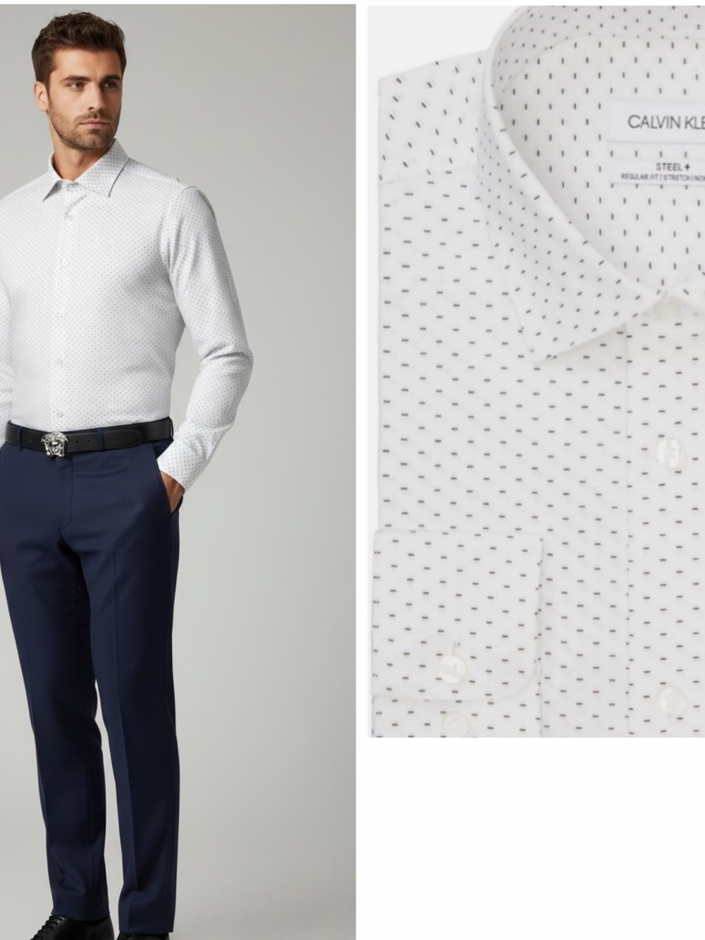 Calvin Klein Steel Regular-Fit Allover Print Stretch Dress Shirt, Pink, 17 34/35